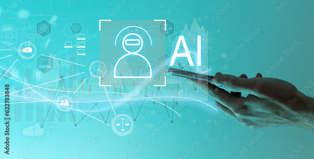 Aufkleber machine learning. hand robot touching computer chip and binary data. futuristic artificial intellige