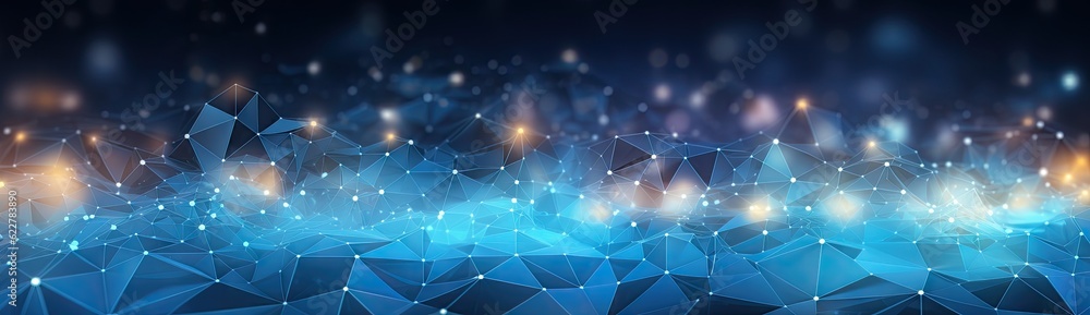 Poster blue abstract seamless network background with dots and squares generative ai