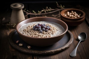 Buckwheat Porridge, Healthy Milk Porrige Breakfast, Buckwheat Meal, Abstract Generative AI Illustration