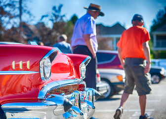 Vintage cars on display at classic automotive show.