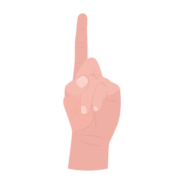 Hand gesture index finger up. Point up gesture. Vector illustration isolated on white background.