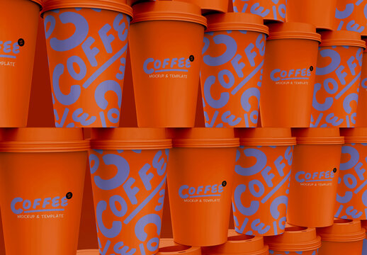 3d Coffee Cups on Exhibition Stand Mockup