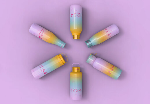 3d Different Models of Metal Bottles Mockup