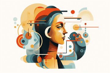 illustration of a female face in geometric colorful shapes. Generative AI