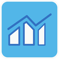 report graph flat icon in blue square.