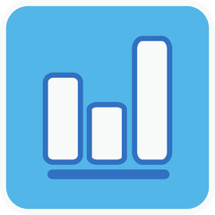 business graph flat icon in blue square.