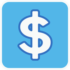 money sign flat icon in blue square.