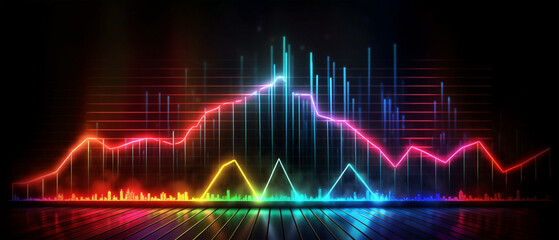 Fototapeta premium Marketing growth chart graphic background, widescreen with neon lights, generative ai