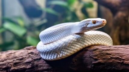 A white snake coiling on branch