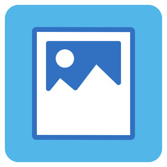 Image flat icon in blue square.