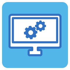 computer setting flat icon in blue square.