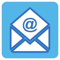 email flat icon in blue square.