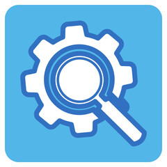search and setting flat icon in blue square.