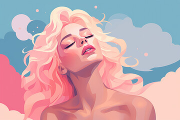 Illustration of a female portrait in soft pastel color. Generative AI