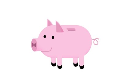 Isolated piggy bank on white background, gray background and green background. Green screen. Beautiful piggy bank and flying coin. Pink pig that keeps money.