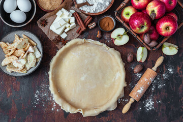 Cooking baking concept. Making rustic American style apple pie