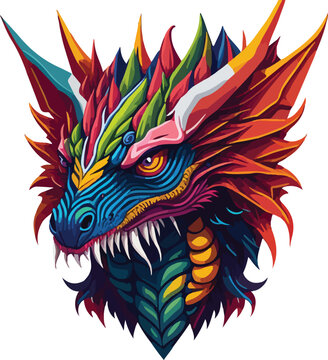 Colorful dragon face vibrant bold vivid colors t-shirt design vector illustrations. Mystic dragon delight
