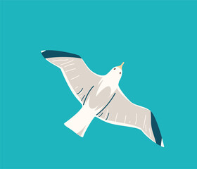 Seagulls flying above water vector illustration. Flight of gull on the