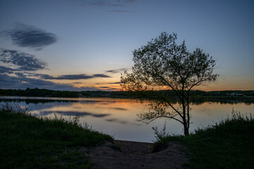 Sunset Evening on Raccoon River Park in West Des Moines Iowa Midwest the United States