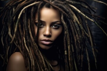 Young black female with dreadlocks. Generative ai image.