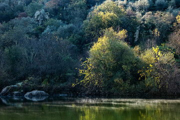 Mountain and river with nature reflections 