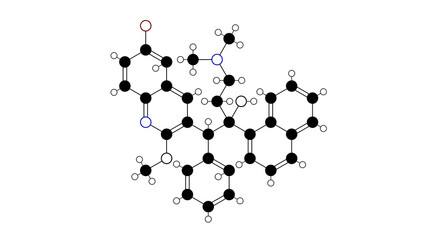 bedaquiline molecule, structural chemical formula, ball-and-stick model, isolated image antituberculosis agents