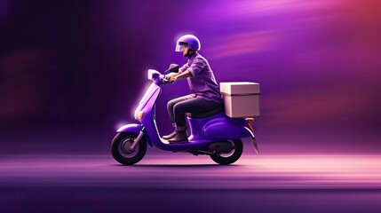 delivery scooter driver with courier box going. ai generated
