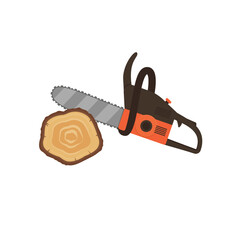 Fototapeta premium Vector chainsaw - petrol chain saw cuts firewood