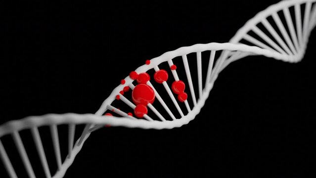 Black background with a DNA molecule. Design. Color animation in an approximate format moving in different directions.