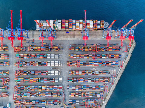 Aerial view of containers at the Port of Beirut. Beirut, Lebanon