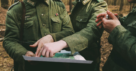 World War II German wehrmacht Soldier officer Commander Soldiers Of World War II Briefs, Showing Direction Of A Attack On Map.