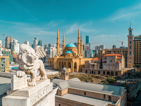Aerial view of Mohammad Al Amin Mosque in Beirut downtown, Beirut, Lebanon