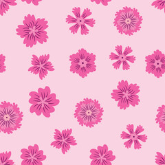 Fairy meadow with flowers seamless pattern. Cute feminine design