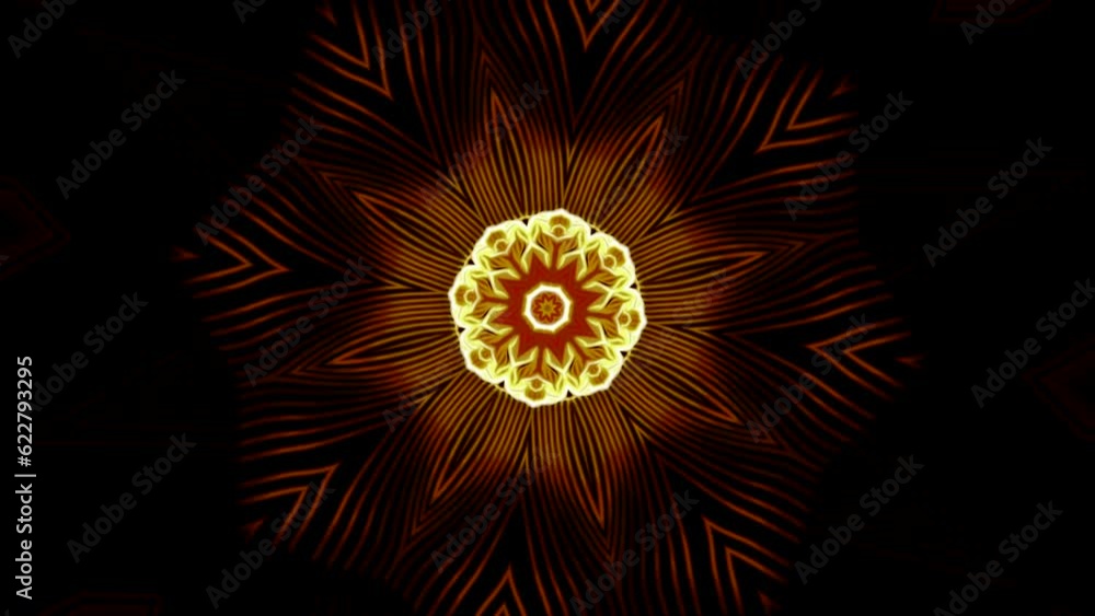 Poster abstract kaleidoscope background with transforming mandala elements. design. fractal animation with 