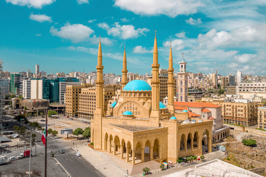 Aerial view of Mohammad Al Amin Mosque in Beirut downtown, Beirut, Lebanon