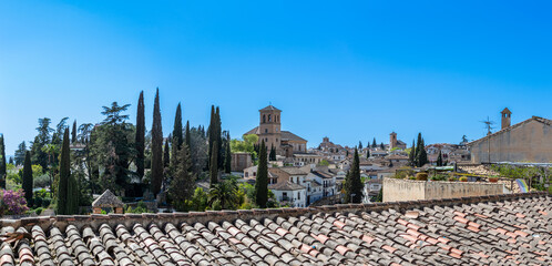 Panoramic view of city center in Granada, Spain on April 5, 2023