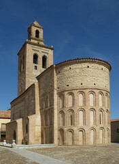 Fototapeta premium Church of Santa Maria. Arevalo. Spain. Mudejar art (12 century). View of the bell tower and the apse decorated with blind arches.
