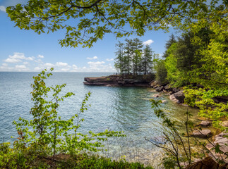 Rocky coastline of Lake Superior in Big Bay State Park in La Pointe on Madeline Island in the...