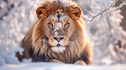 lion in snow