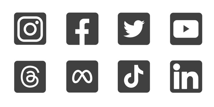 Social Media Logo Set. Social Media Icons Set Vector Isolated. Instagram, Facebook, Twitter, Threads , Meta Youtube, Tiktok, Linkedin