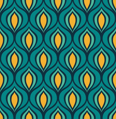 DARK BLUE VECTOR SEAMLESS BACKGROUND WITH YELLOW AND GREEN ABSTRACT ART DECO FIGURES