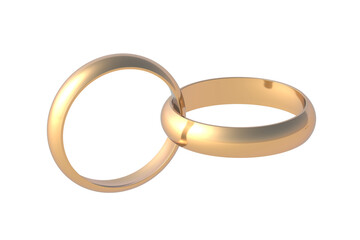 Set of golden wedding rings isolated on white background. 3d render