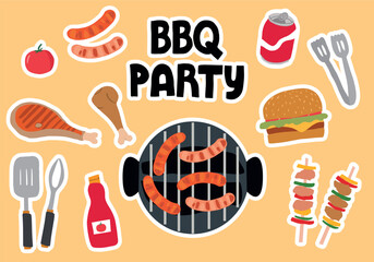  Barbecue elements set of flat vector illustrations. BBQ Party fiesta summer vibes