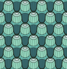 DARK TURQUOISE VECTOR SEAMLESS BACKGROUND WITH MINT GREEN DATURA BUDS IN ART NOUVEAU STYLE