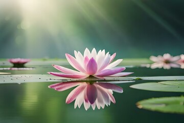 Tranquil Beauty, Exploring a Serene Pond with Graceful Water Lilies Dancing on its Calm Surface - obrazy, fototapety, plakaty