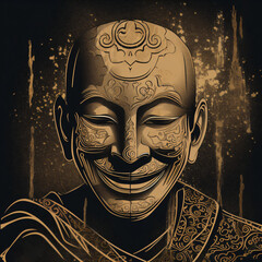 A masked man in a captivating religious yoga drawing Generative Ai