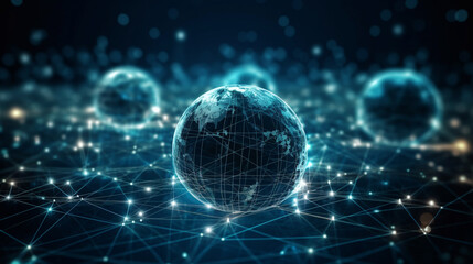 Obraz premium Global business network, digital technology, data exchange concept. Business Intelligence and cloud computing, digital marketing, data processing and blockchain technology
