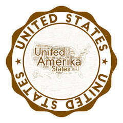 USA logo. Amazing country badge with word cloud in shape of USA. Round emblem with country name. Charming vector illustration.