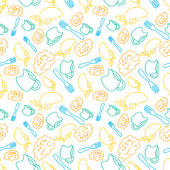 Fototapeta na wymiar doodle color line mango sticky rice concept seamless pattern on white background. vector abstract illustration.