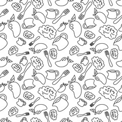 doodle line mango sticky rice concept seamless pattern on white background. vector abstract illustration.